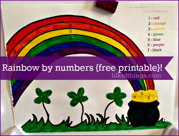 rainbow paint by numbers, st. patrick's day craft for kids, rainbow activity sheet, free printable