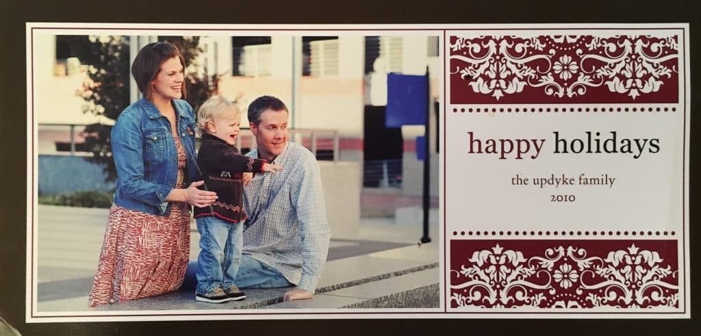 Photo of Jerry and Andrea with Oscar on the 2010 Christmas Card