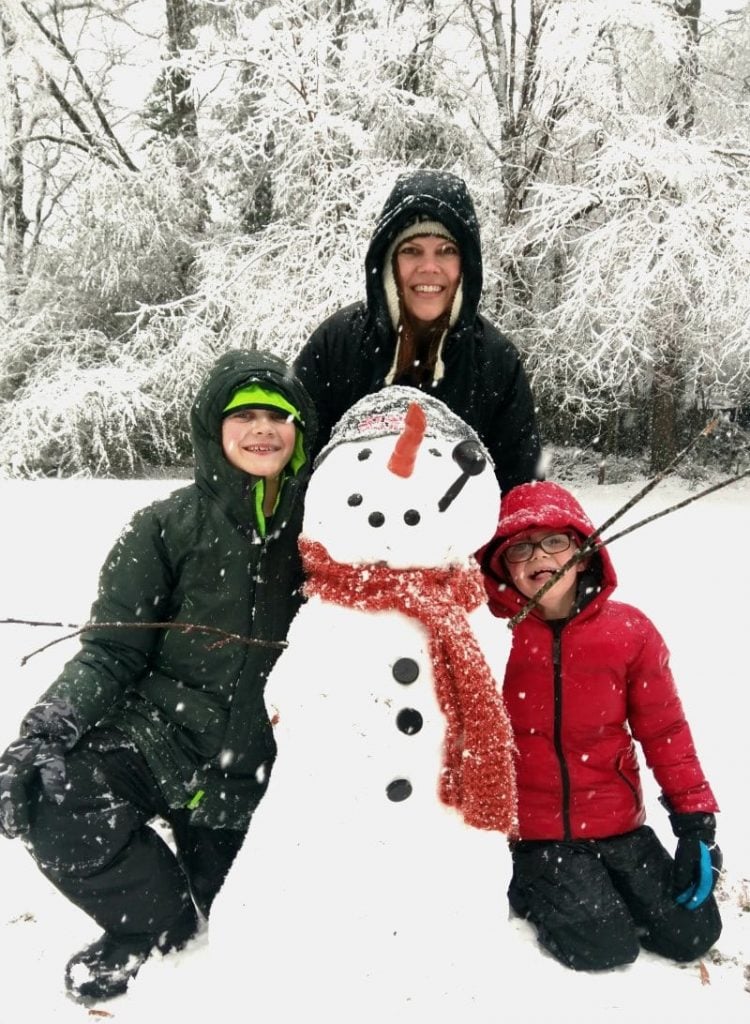 Snowman with mom and kids