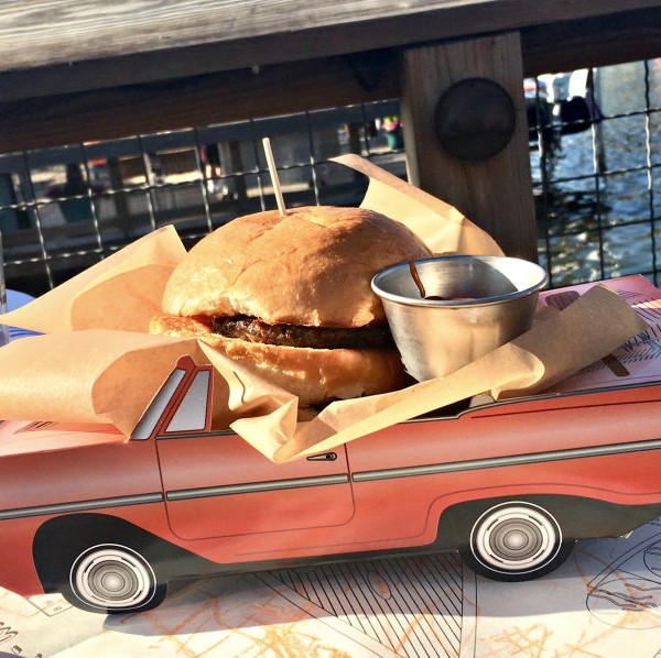 Kids Cheeseburger in amphicar box at The Boathouse Disney Springs