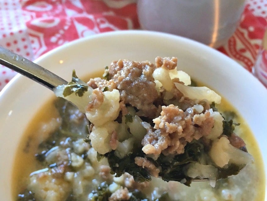 Sausage Kale Keto Soup bowl Featured
