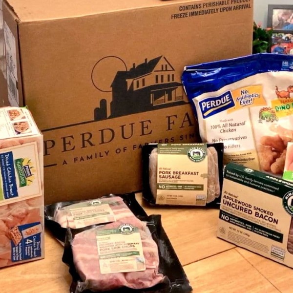 Perdue Farms Delivery Service Family Bundle Items in front of box