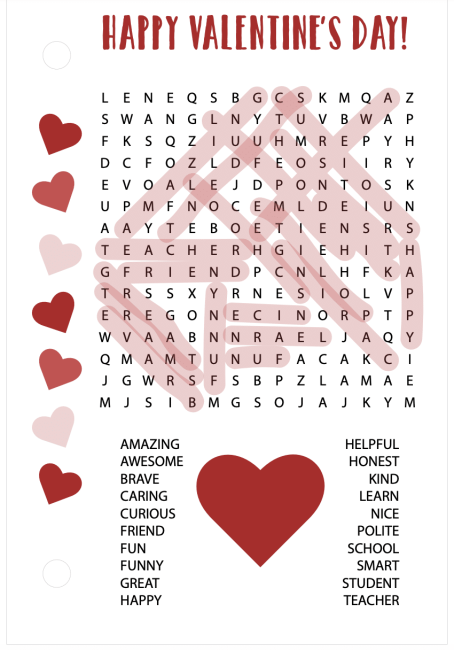 word search valentine answer key