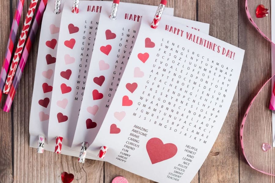 Word Search Valentines Words