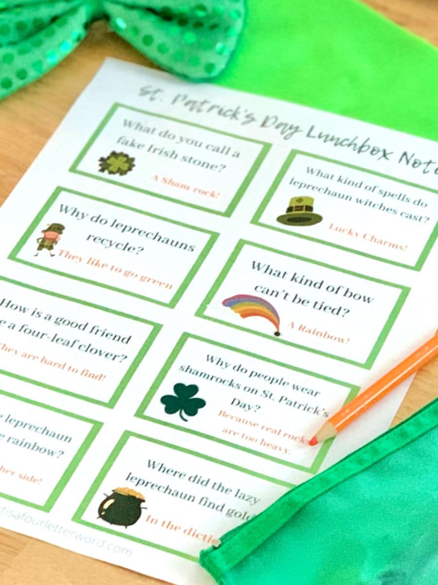 Printable St. Patrick's Day Jokes Lunchbox notes