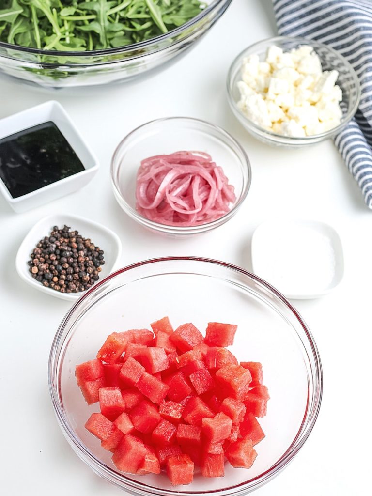 Watermelon arugula salad ingredients