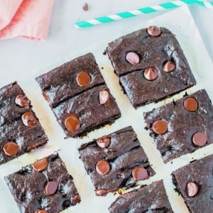 Avocado Brownie Squares on parchment paper
