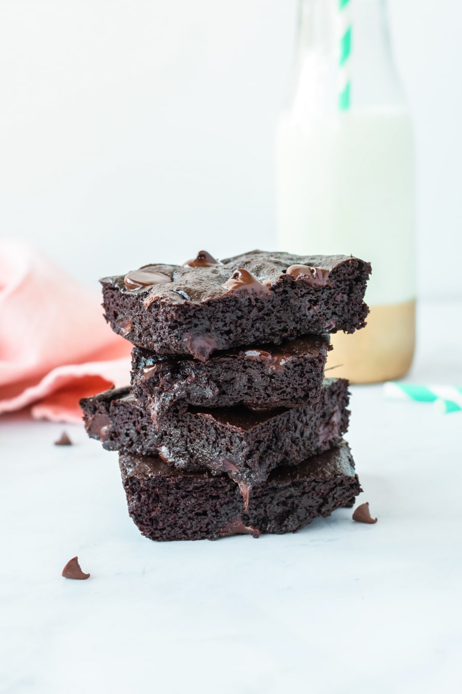 avocado brownie slices stacked up