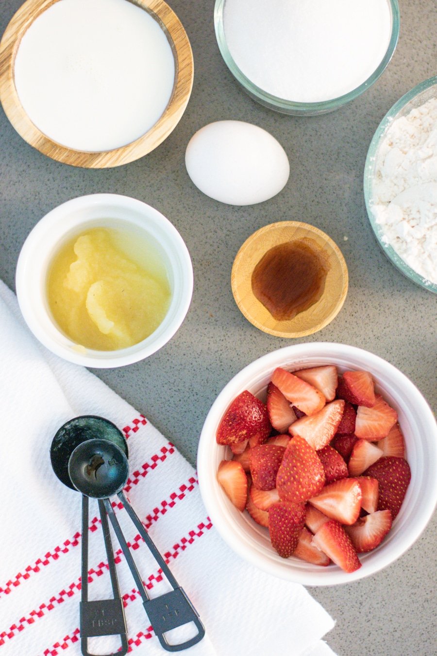 Strawberry Skillet Cake ingredients in bowls