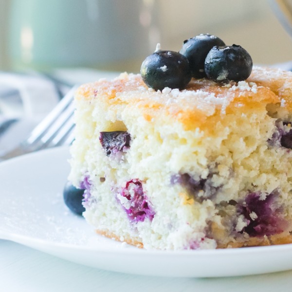 blueberry cake square plated