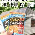 GROCERIES IN AN RV tuna packets in front of trailer