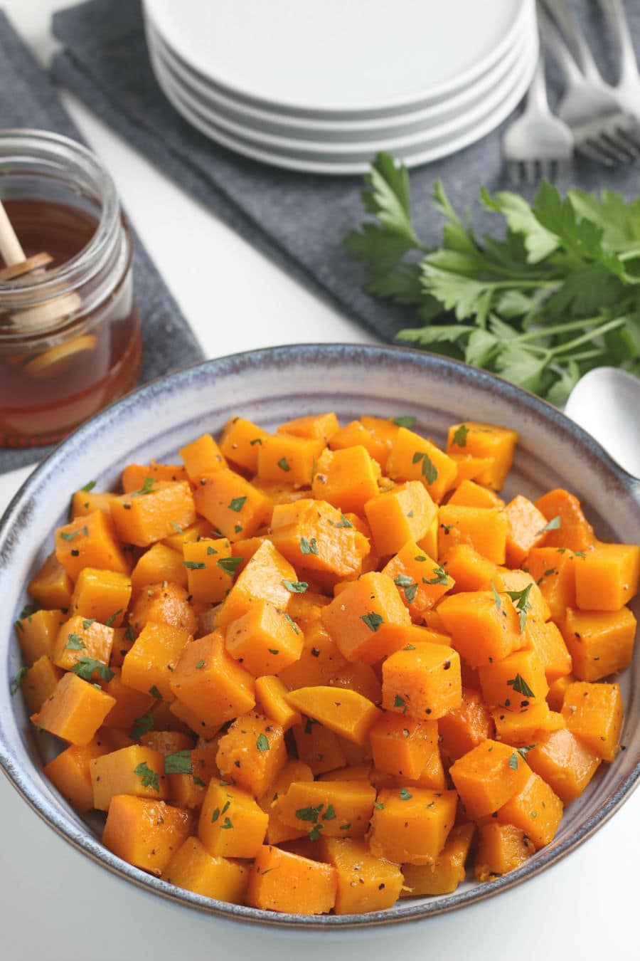 Roasted Butternut Squash with Parsley in Bowl