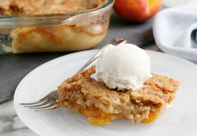 The Easiest Peach Dump Cake - Just is a Four Letter Word