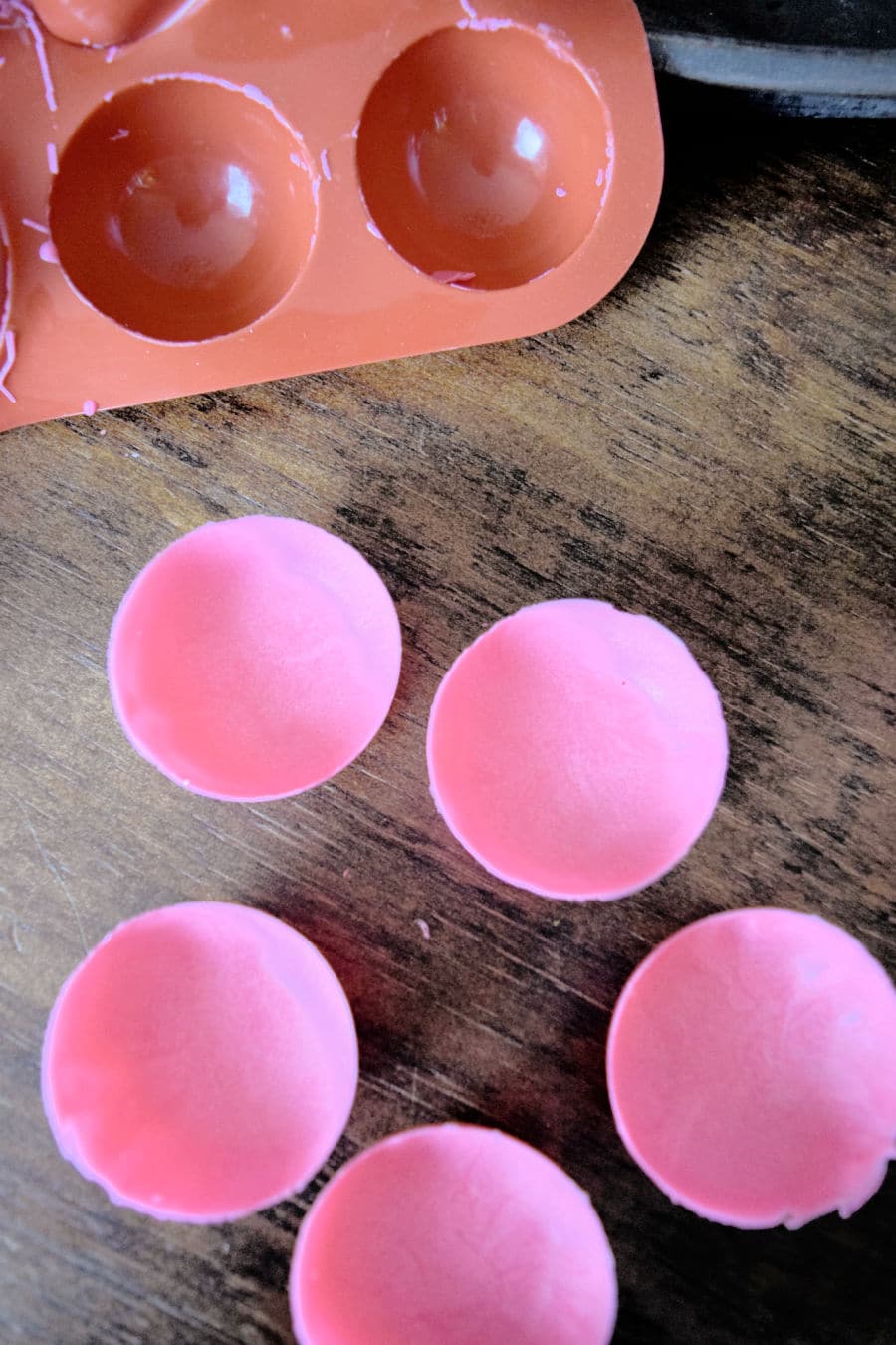 hardened candy half-spheres popped out of mold
