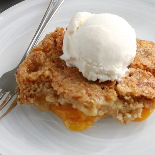 The Easiest Peach Dump Cake - Just is a Four Letter Word