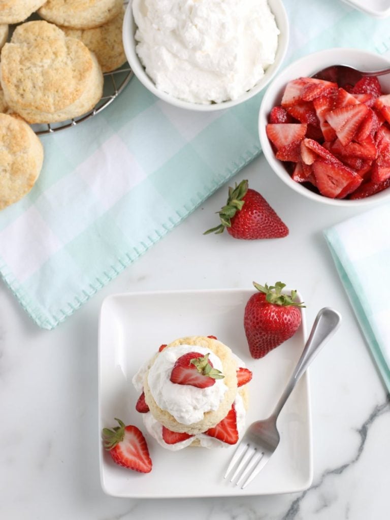 Strawberry Shortcake on plate with fork