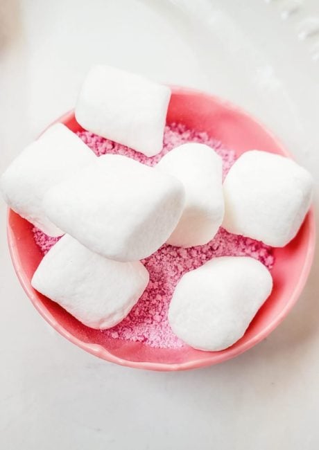 strawberry milk powder and marshmallows in candy shell