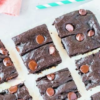 Avocado Brownies on parchment paper