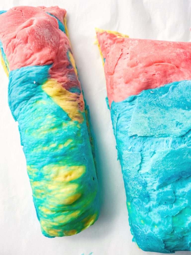 rainbow bagel dough strips