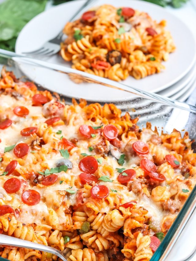 Baked Pizza Pasta Supreme - in 30 minutes! - Just is a Four Letter Word