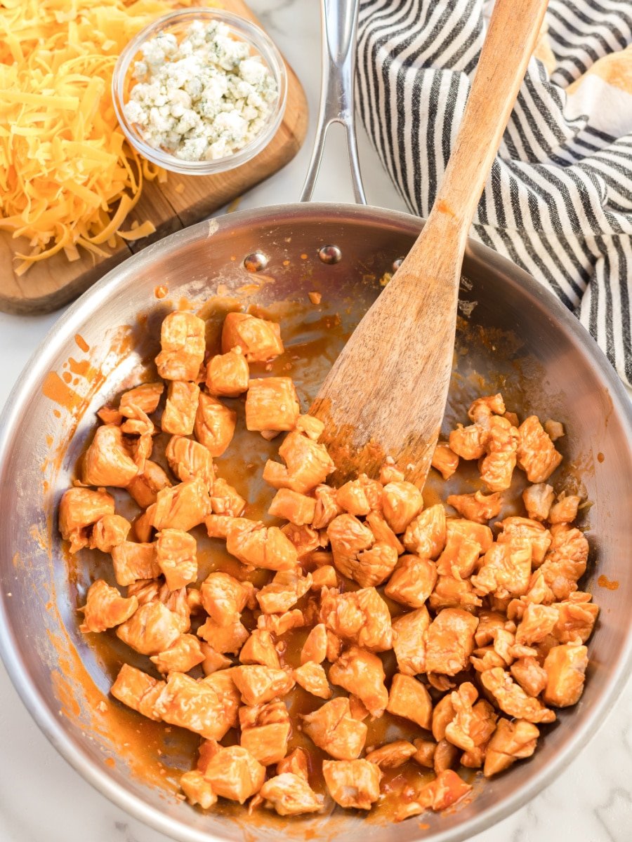 Buffalo Chicken in Pan with hot sauce