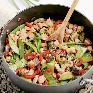 Chicken Stir Fry Recipe in Pan with Spoon