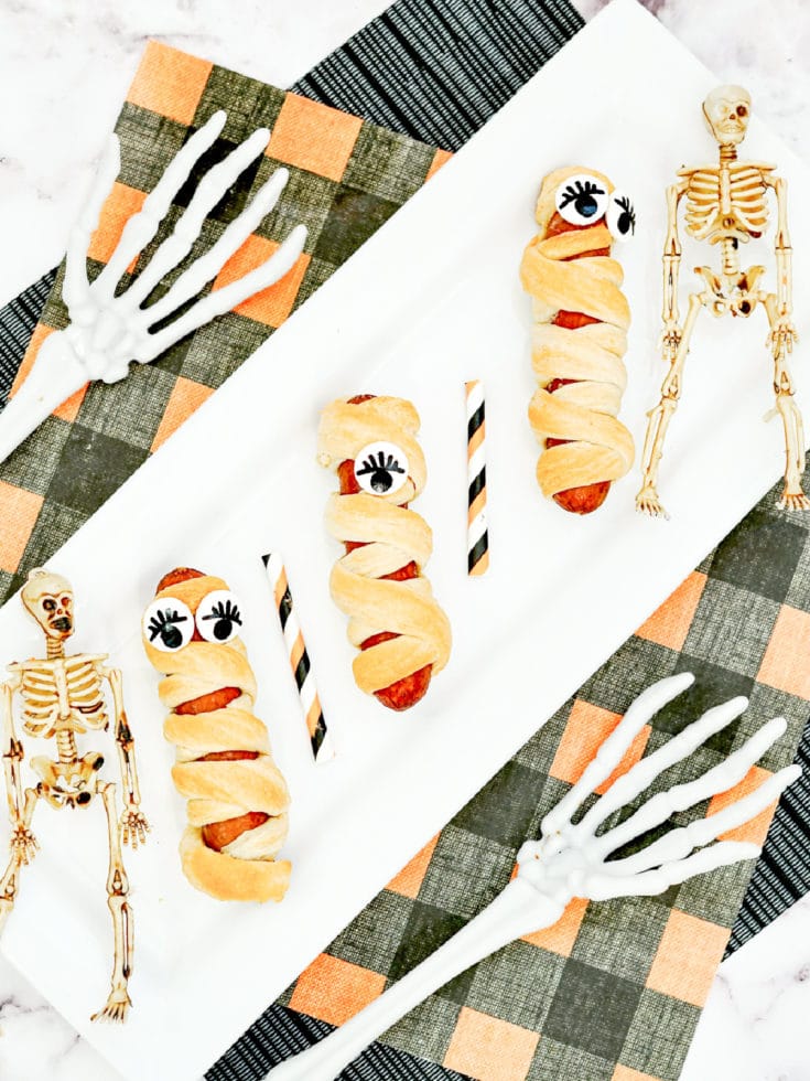 Crescent roll hot dog mummies