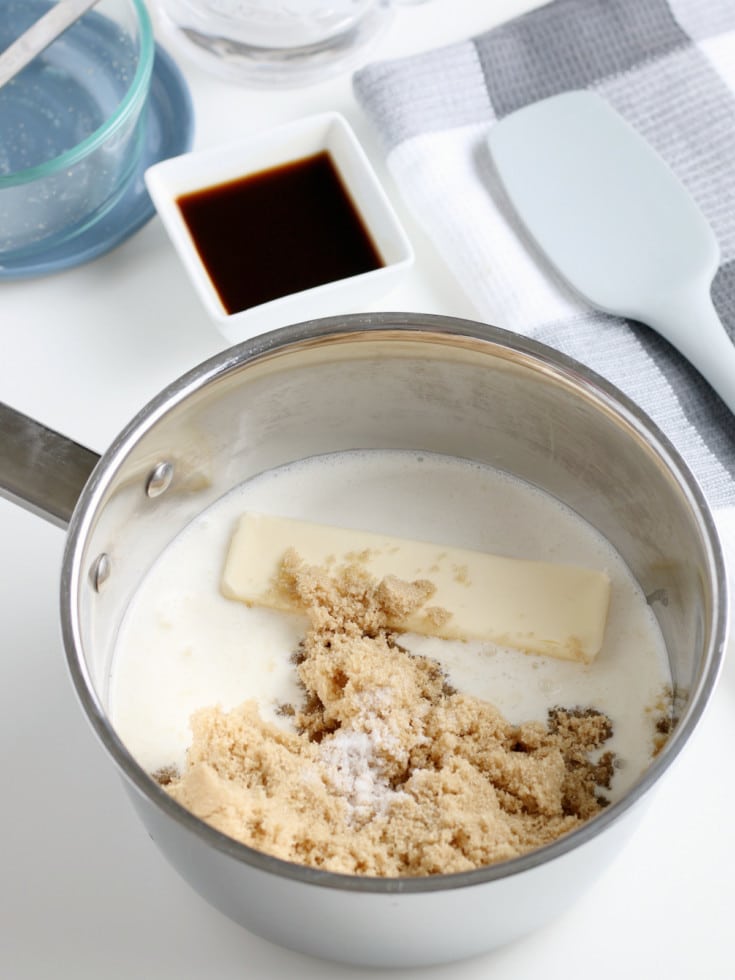 saucepan with brown sugar butter and cream