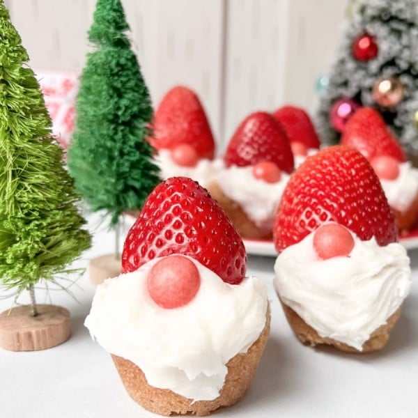 gnome cookie cups with strawberry hats