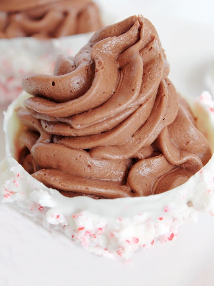 whipped chocolate in peppermint bowl
