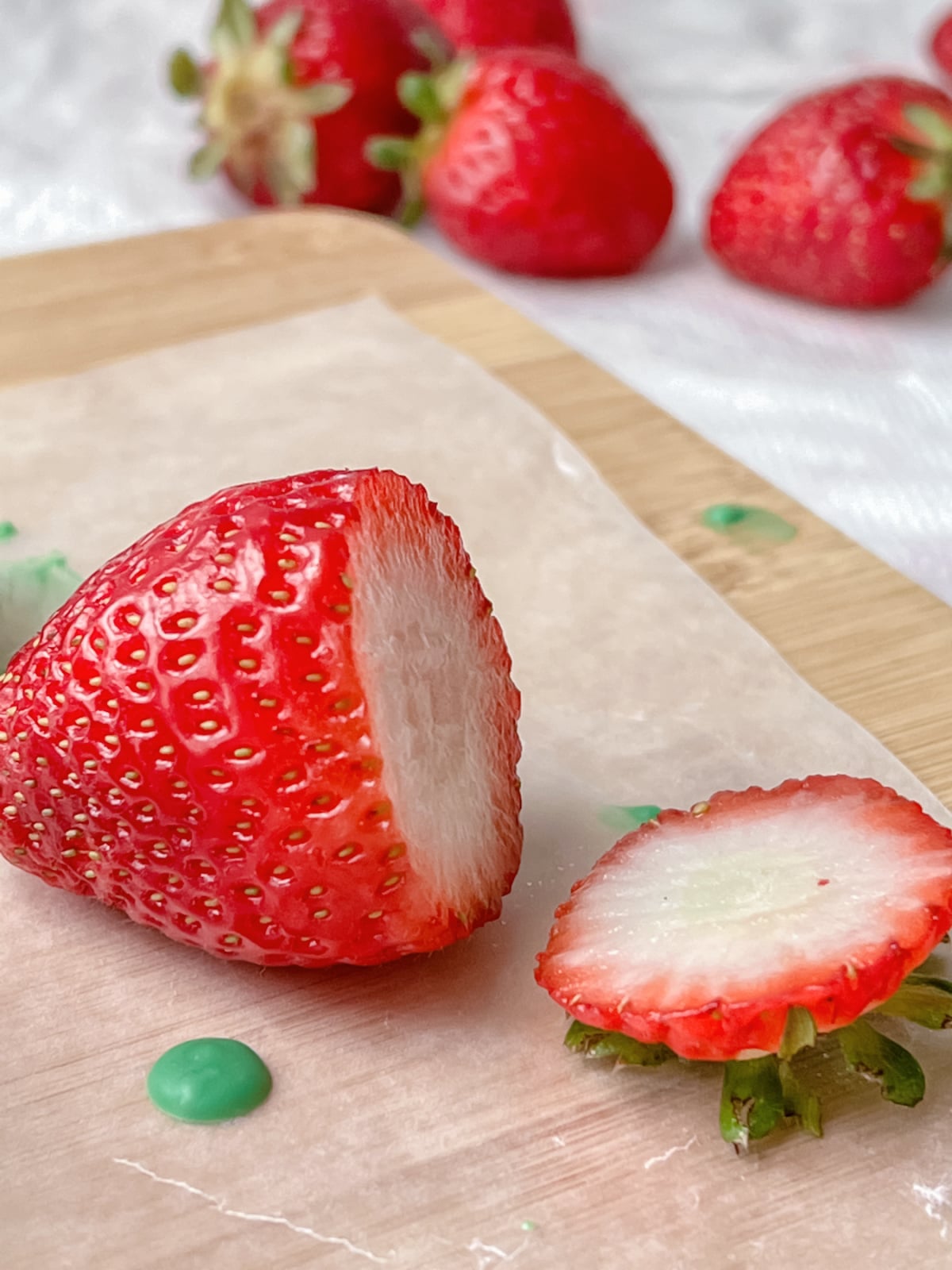 slice strawberry tops straight