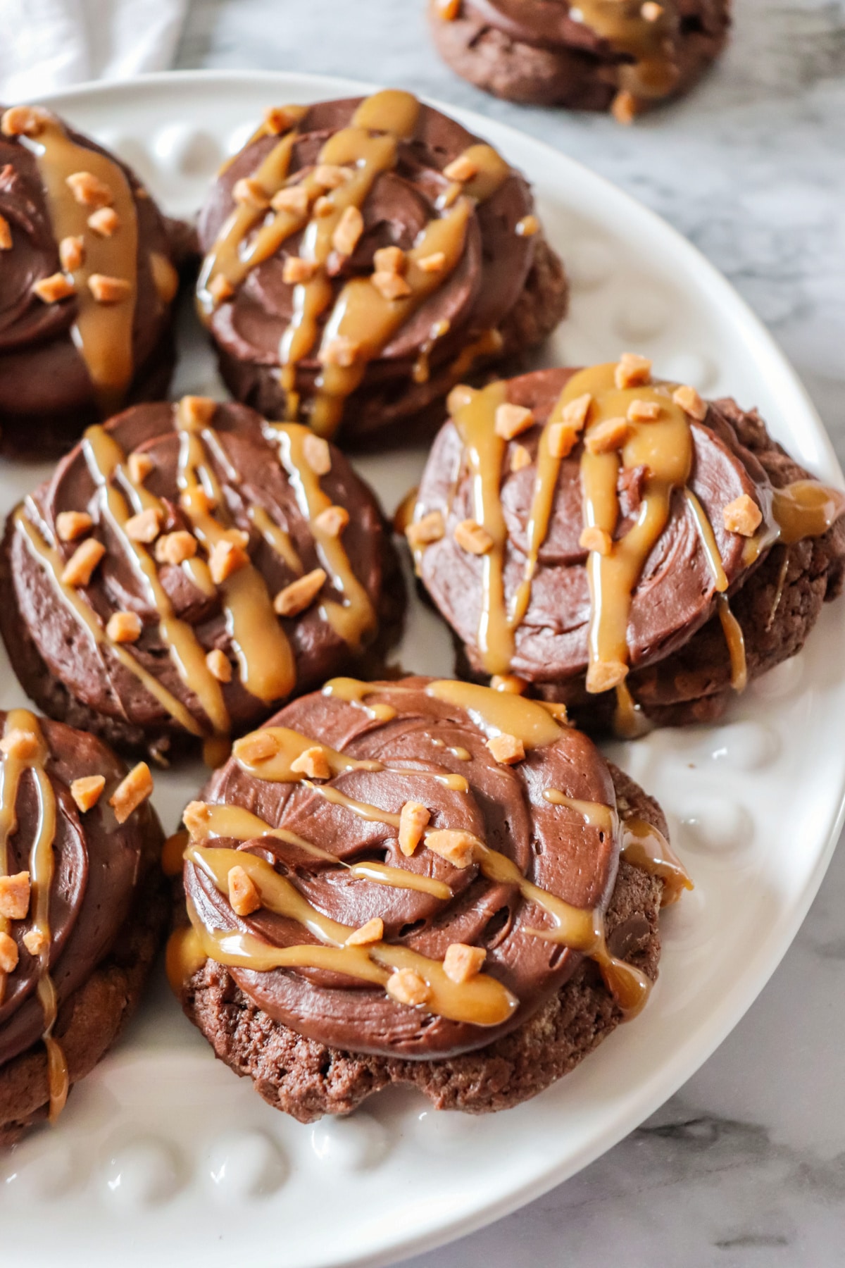 Chocolate Caramel Cookies on a plate
