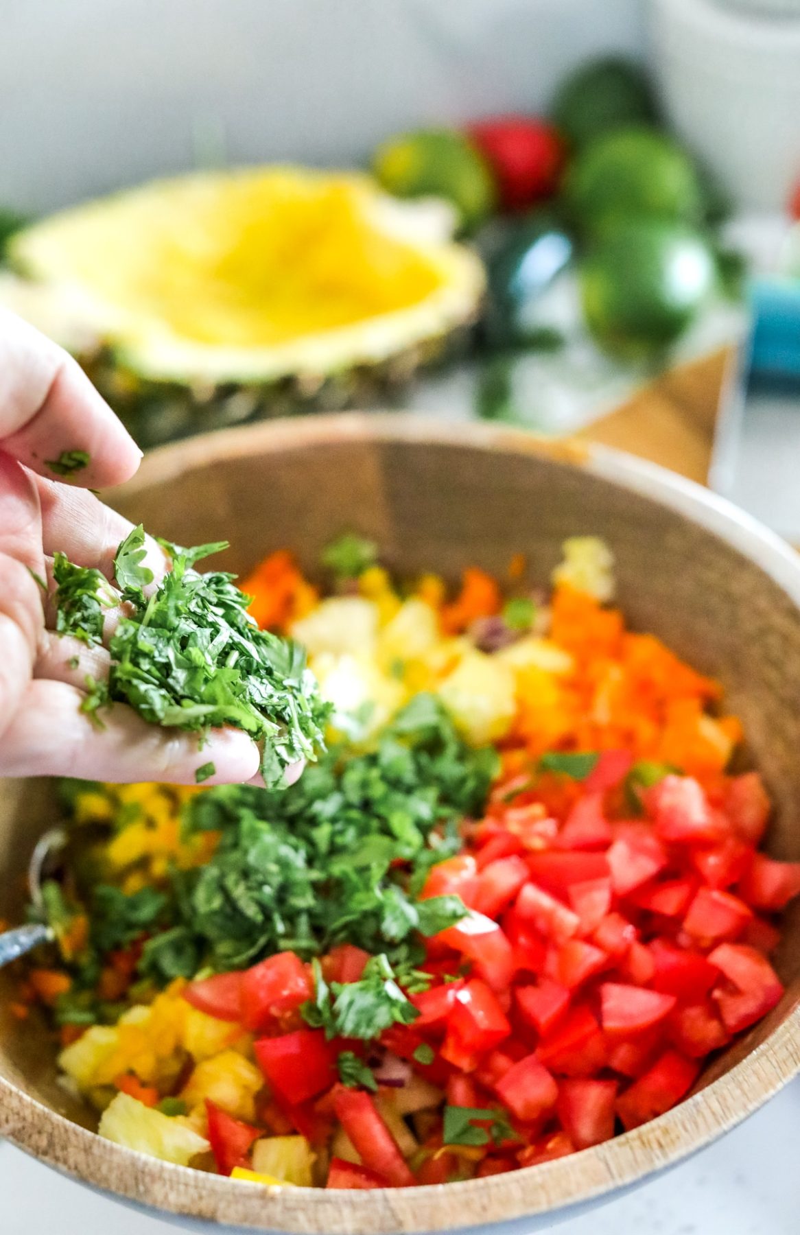 chop and add cilantro to pineapple salsa