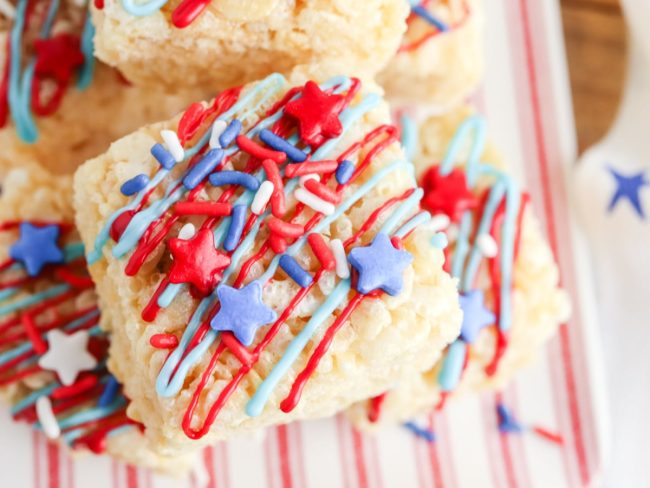 Patriotic Rice Krispie Treats with Sprinkles