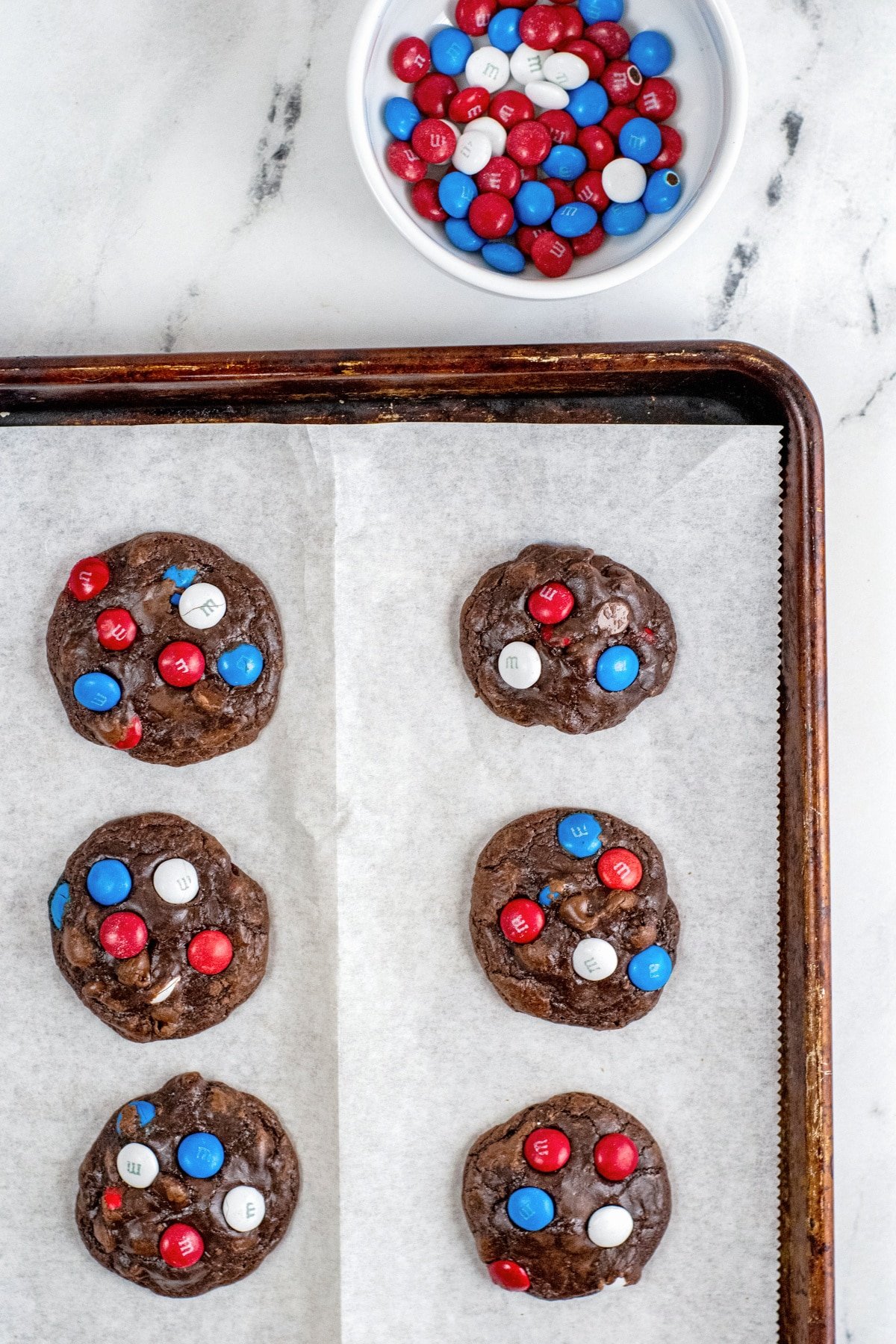 add extra m and ms after baking when warm