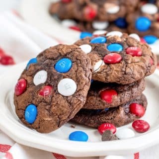 patriotic brownie cookies with red white and blue candies