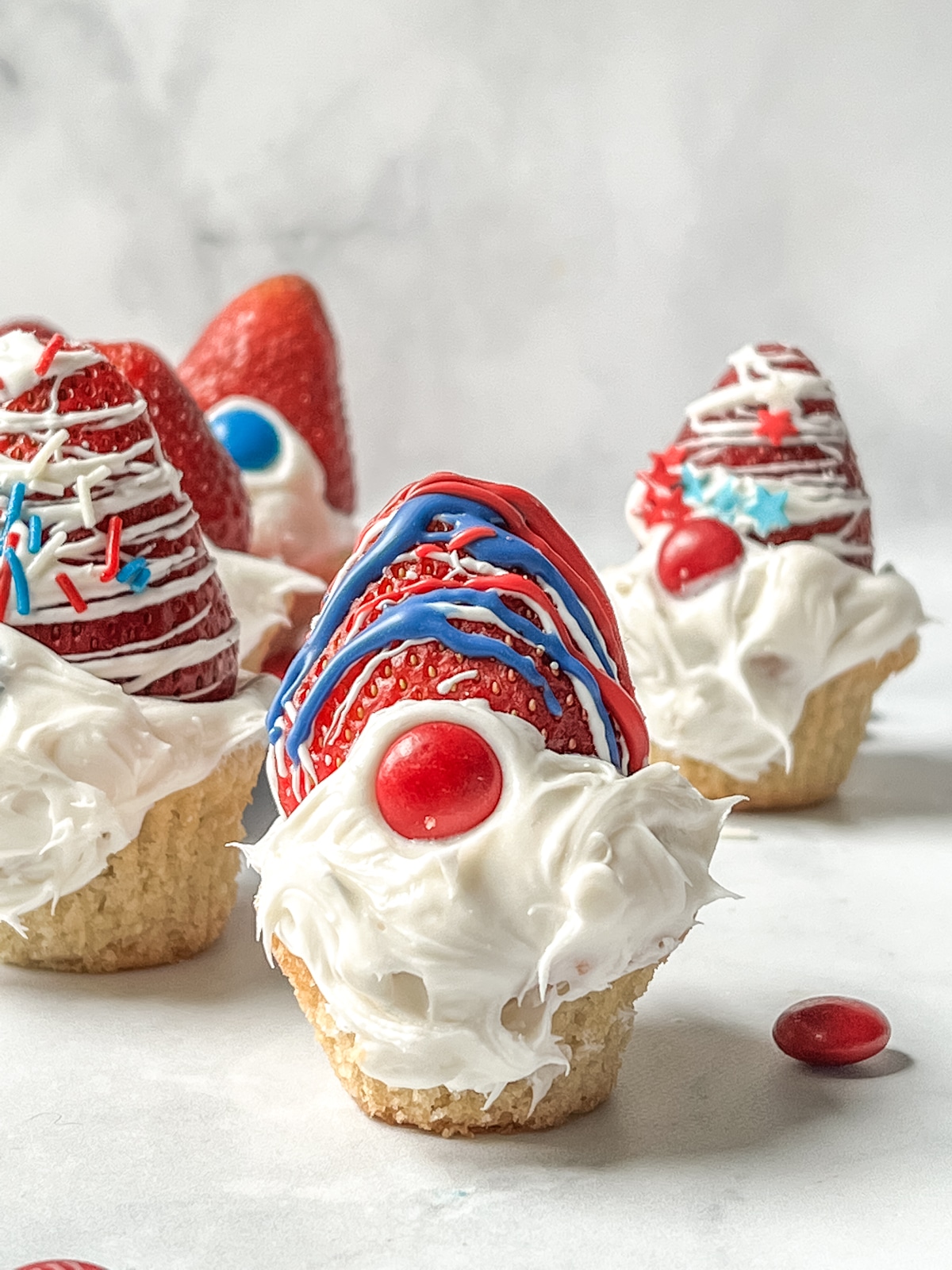 patriotic gnome cookie with red candy nose