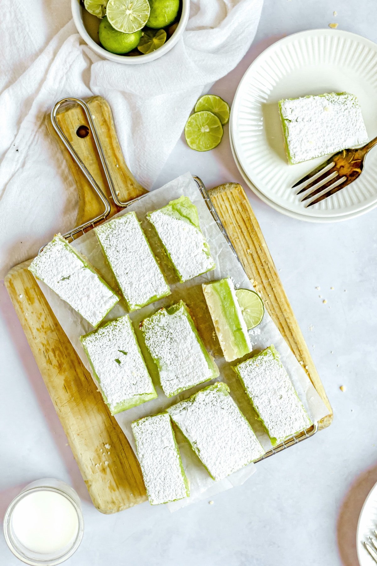 Lime bars smaller on cutting board