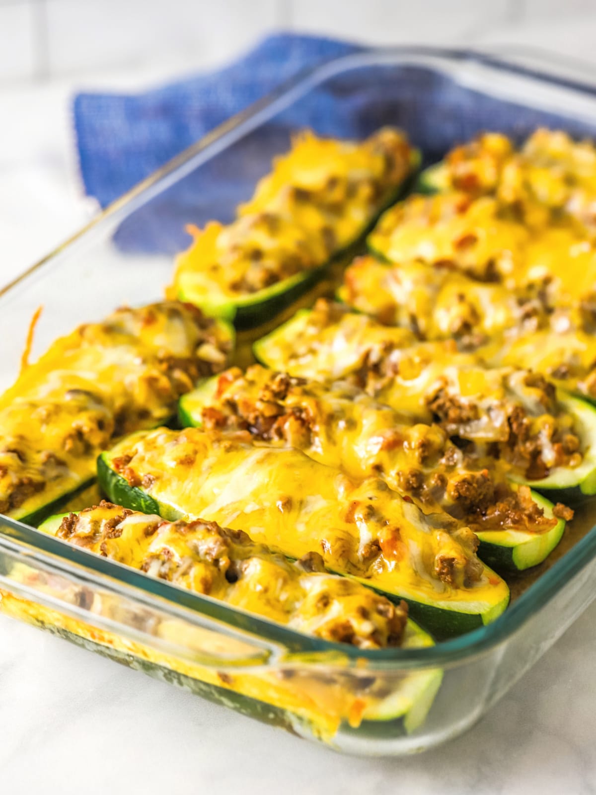 low carb stuffed Zucchini Boats Cooked