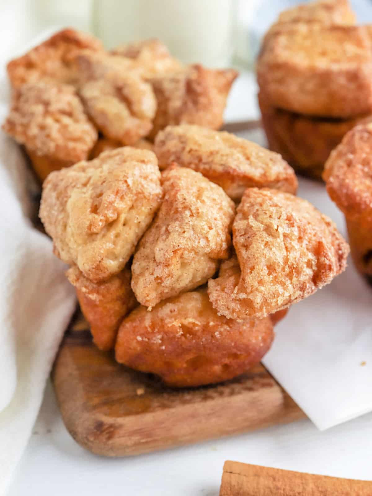 monkey bread muffins on a cutting board