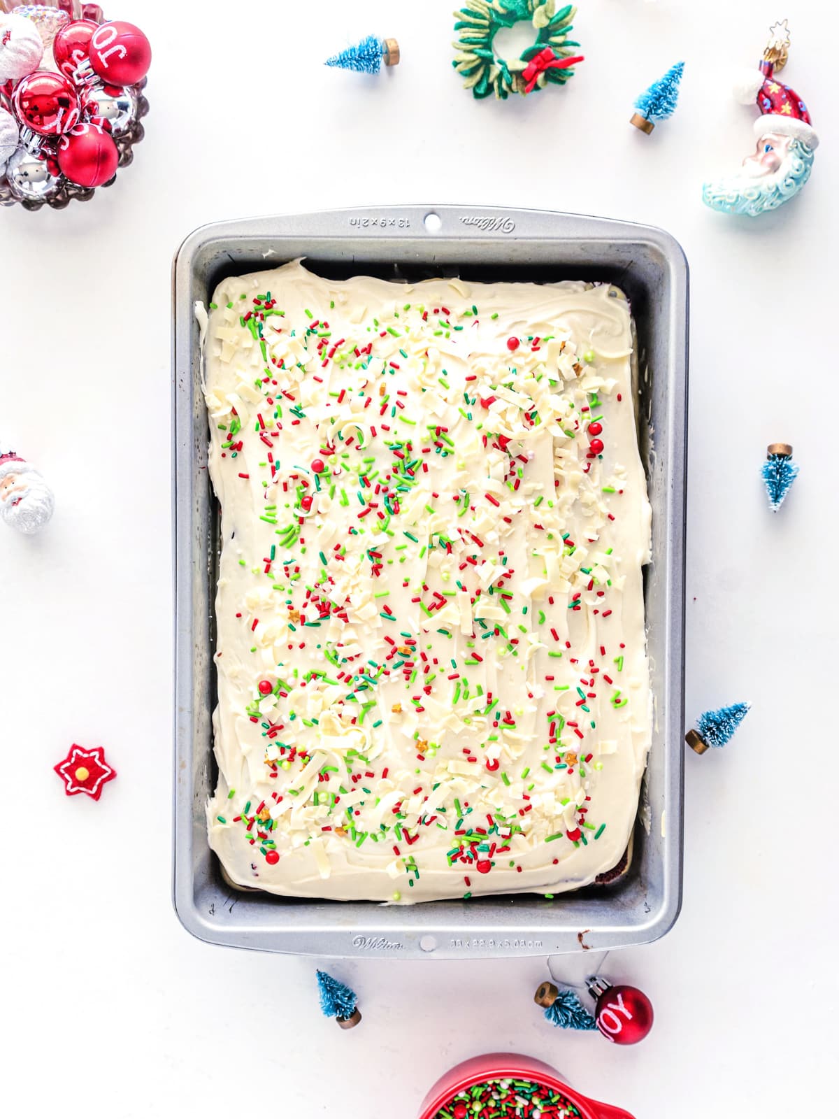 top with white chocolate and sprinkles