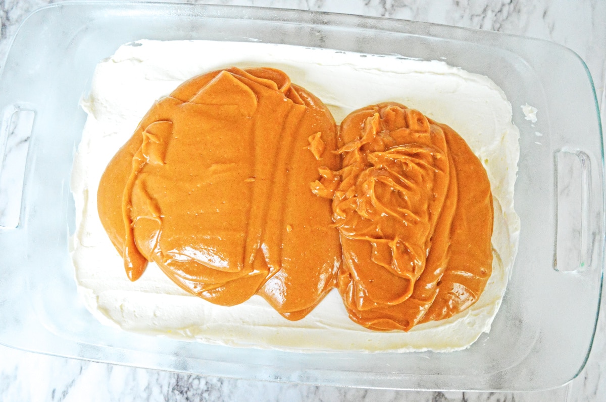 add pumpkin pudding on top of cream cheese layer