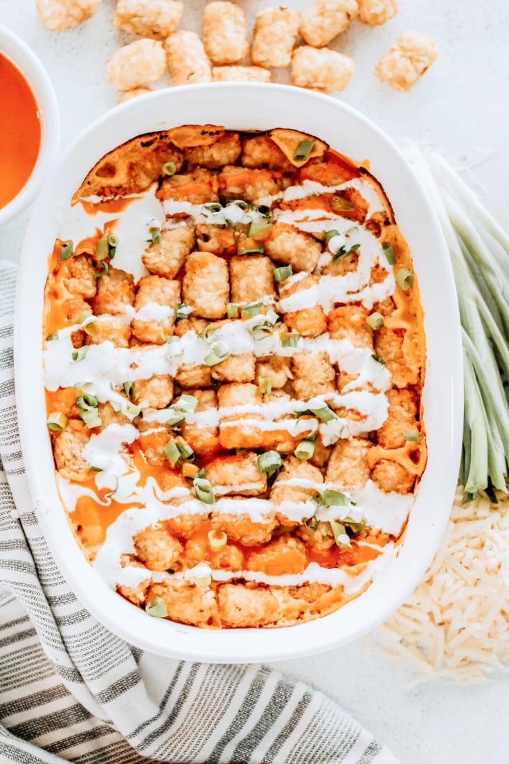 Buffalo Chicken Tater Tot Casserole - Just is a Four Letter Word