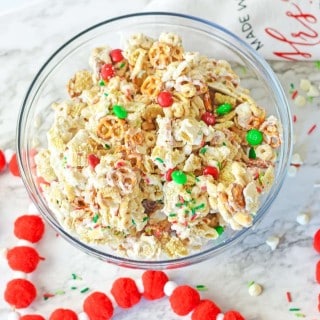 christmas snack mix in serving bowl