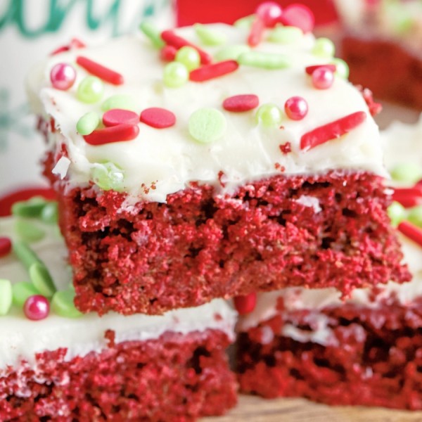 Red Velvet Cookie Bars using cake mix