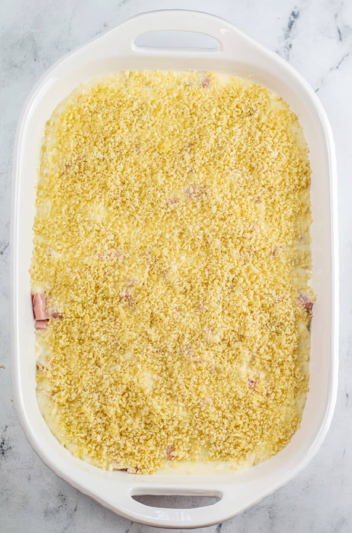 top casserole with bread crumb mixture