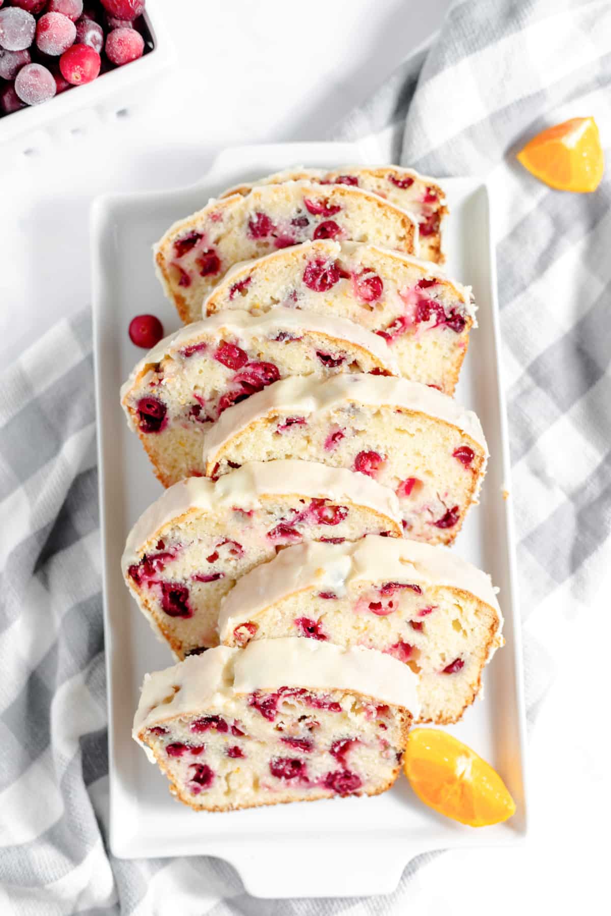 Cranberry Orange Loaf sliced on serving platter