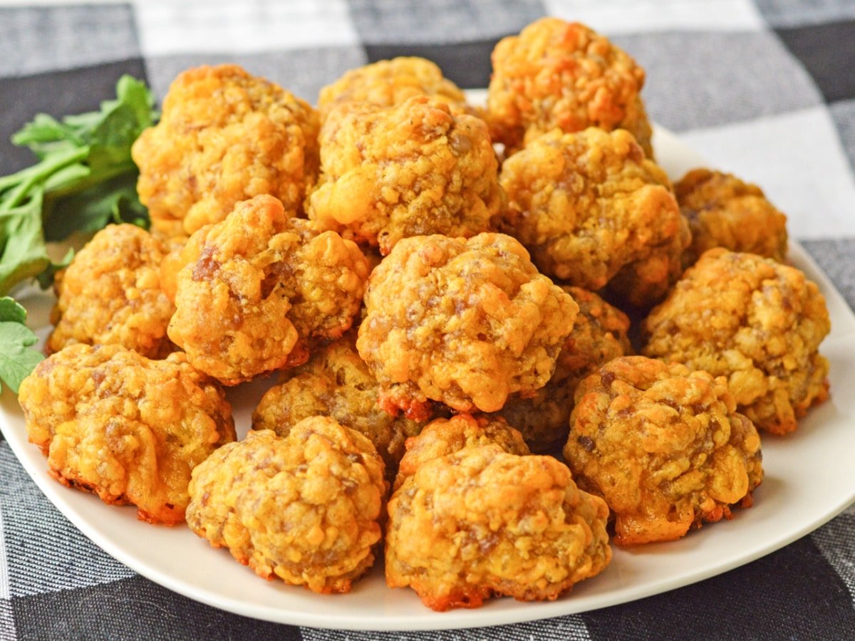 cooked bisquick sausage balls recipe on a plate