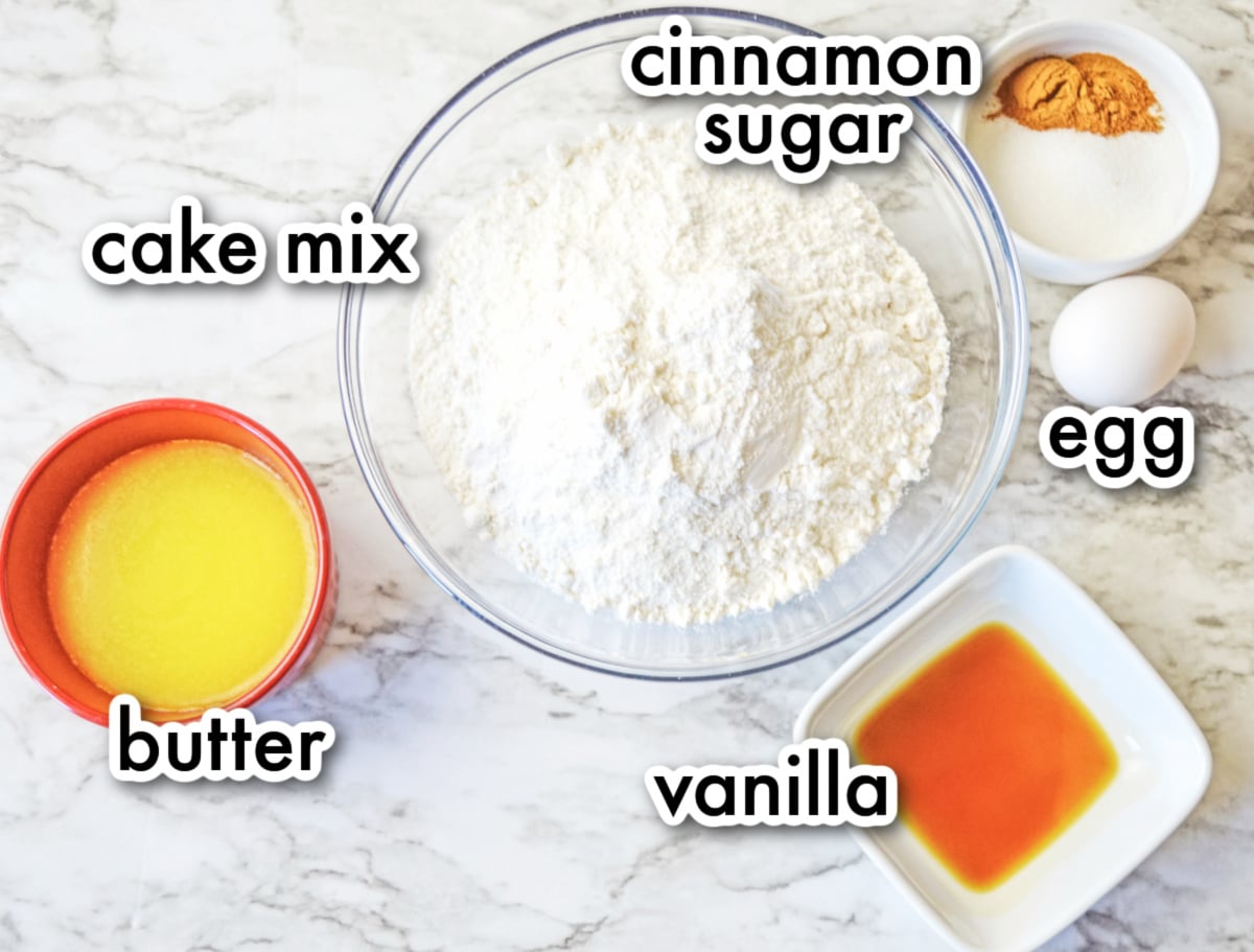 snickerdoodle cake mix cookie ingredients with labels