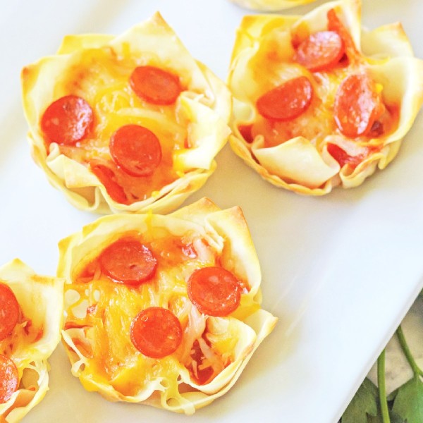 Two-Bite Pizza Wonton Cups - Just is a Four Letter Word